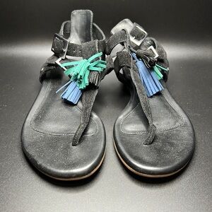 UGG Lecia Tassel Leather Boho Sandal, black, size 6